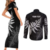 New Zealand Lawn Bowls Personalized Couples Matching Short Sleeve Bodycon Dress and Long Sleeve Button Shirt Wrap-Around Silver Fern - Polynesian Pride