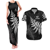 New Zealand Lawn Bowls Personalized Couples Matching Tank Maxi Dress and Hawaiian Shirt Wrap-Around Silver Fern LT7 Black - Polynesian Pride