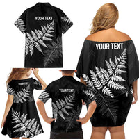 New Zealand Lawn Bowls Personalized Family Matching Off Shoulder Short Dress and Hawaiian Shirt Wrap-Around Silver Fern - Polynesian Pride