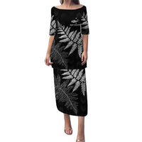 New Zealand Lawn Bowls Personalized Family Matching Puletasi and Hawaiian Shirt Wrap-Around Silver Fern LT7 Mom's Dress Black - Polynesian Pride