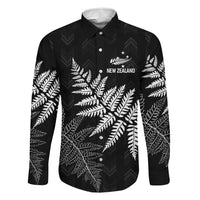 New Zealand Lawn Bowls Personalized Family Matching Tank Maxi Dress and Hawaiian Shirt Wrap-Around Silver Fern LT7 Dad's Shirt - Long Sleeve Black - Polynesian Pride