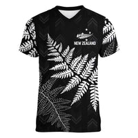 New Zealand Lawn Bowls Personalized Women V-Neck T-Shirt Wrap-Around Silver Fern - Polynesian Pride
