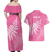 New Zealand Lawn Bowls Breast Cancer Personalized Couples Matching Off Shoulder Maxi Dress and Hawaiian Shirt Wrap-Around Silver Fern - Polynesian Pride