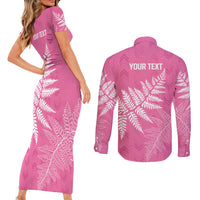 New Zealand Lawn Bowls Breast Cancer Personalized Couples Matching Short Sleeve Bodycon Dress and Long Sleeve Button Shirt Wrap-Around Silver Fern LT7 - Polynesian Pride