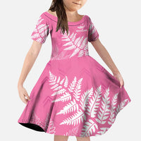New Zealand Lawn Bowls Breast Cancer Personalized Family Matching Long Sleeve Bodycon Dress and Hawaiian Shirt Wrap-Around Silver Fern LT7 Daughter's Dress Pink - Polynesian Pride