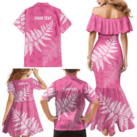 New Zealand Lawn Bowls Breast Cancer Personalized Family Matching Mermaid Dress and Hawaiian Shirt Wrap-Around Silver Fern LT7 - Polynesian Pride