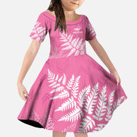 New Zealand Lawn Bowls Breast Cancer Personalized Family Matching Off Shoulder Maxi Dress and Hawaiian Shirt Wrap-Around Silver Fern LT7 Daughter's Dress Pink - Polynesian Pride