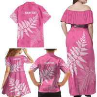 New Zealand Lawn Bowls Breast Cancer Personalized Family Matching Off Shoulder Maxi Dress and Hawaiian Shirt Wrap-Around Silver Fern LT7 - Polynesian Pride