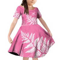 New Zealand Lawn Bowls Breast Cancer Personalized Family Matching Off Shoulder Short Dress and Hawaiian Shirt Wrap-Around Silver Fern LT7 Daughter's Dress Pink - Polynesian Pride