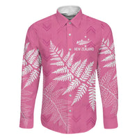 New Zealand Lawn Bowls Breast Cancer Personalized Family Matching Off Shoulder Short Dress and Hawaiian Shirt Wrap-Around Silver Fern LT7 Dad's Shirt - Long Sleeve Pink - Polynesian Pride