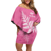 New Zealand Lawn Bowls Breast Cancer Personalized Family Matching Off Shoulder Short Dress and Hawaiian Shirt Wrap-Around Silver Fern LT7 Mom's Dress Pink - Polynesian Pride