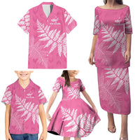 New Zealand Lawn Bowls Breast Cancer Personalized Family Matching Puletasi and Hawaiian Shirt Wrap-Around Silver Fern LT7 - Polynesian Pride