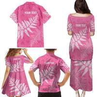 New Zealand Lawn Bowls Breast Cancer Personalized Family Matching Puletasi and Hawaiian Shirt Wrap-Around Silver Fern LT7 - Polynesian Pride