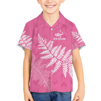 New Zealand Lawn Bowls Breast Cancer Personalized Family Matching Puletasi and Hawaiian Shirt Wrap-Around Silver Fern LT7 Son's Shirt Pink - Polynesian Pride