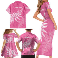 New Zealand Lawn Bowls Breast Cancer Personalized Family Matching Short Sleeve Bodycon Dress and Hawaiian Shirt Wrap-Around Silver Fern LT7 - Polynesian Pride