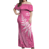 New Zealand Lawn Bowls Breast Cancer Personalized Off Shoulder Maxi Dress Wrap-Around Silver Fern - Polynesian Pride