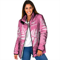 New Zealand Lawn Bowls Breast Cancer Personalized Padded Jacket Wrap-Around Silver Fern - Polynesian Pride