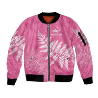 New Zealand Lawn Bowls Breast Cancer Personalized Sleeve Zip Bomber Jacket Wrap-Around Silver Fern - Polynesian Pride