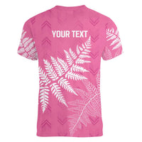 New Zealand Lawn Bowls Breast Cancer Personalized Women V-Neck T-Shirt Wrap-Around Silver Fern LT7 - Polynesian Pride