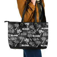 Aloha Vintage Quilt Leather Tote Bag Hawaiian Seamless - Black LT7 - Polynesian Pride