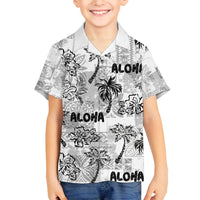Aloha Vintage Quilt Family Matching Off Shoulder Short Dress and Hawaiian Shirt Hawaiian Seamless - White LT7 Son's Shirt White - Polynesian Pride