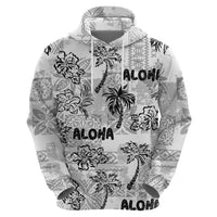 Aloha Vintage Quilt Zip Hoodie Hawaiian Seamless - White LT7 - Polynesian Pride