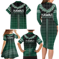 Rainbow Warriors Hawaii Palaka Family Matching Long Sleeve Bodycon Dress and Hawaiian Shirt Maile Lei LT7 - Polynesian Pride