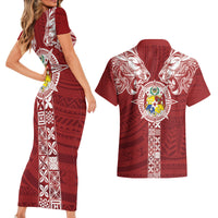 Tonga Independence Day Couples Matching Short Sleeve Bodycon Dress and Hawaiian Shirt Tongatapu Lion Ngatu Motifs LT7 - Polynesian Pride