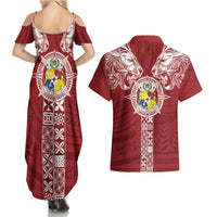Tonga Independence Day Couples Matching Summer Maxi Dress and Hawaiian Shirt Tongatapu Lion Ngatu Motifs LT7 - Polynesian Pride