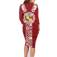 Tonga Independence Day Family Matching Long Sleeve Bodycon Dress and Hawaiian Shirt Tongatapu Lion Ngatu Motifs LT7 - Polynesian Pride