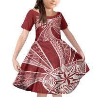 Tonga Independence Day Family Matching Mermaid Dress and Hawaiian Shirt Tongatapu Lion Ngatu Motifs LT7 Daughter's Dress Red - Polynesian Pride