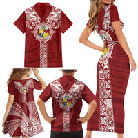 Tonga Independence Day Family Matching Short Sleeve Bodycon Dress and Hawaiian Shirt Tongatapu Lion Ngatu Motifs LT7 - Polynesian Pride