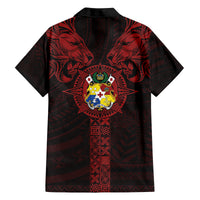 Tonga Independence Day Family Matching Puletasi and Hawaiian Shirt Tongatapu Lion Ngatu Motifs Black Ver. LT7 - Polynesian Pride
