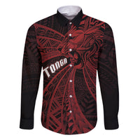 Tonga Independence Day Family Matching Short Sleeve Bodycon Dress and Hawaiian Shirt Tongatapu Lion Ngatu Motifs Black Ver. LT7 Dad's Shirt - Long Sleeve Black - Polynesian Pride