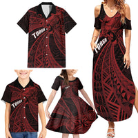 Tonga Independence Day Family Matching Summer Maxi Dress and Hawaiian Shirt Tongatapu Lion Ngatu Motifs Black Ver. LT7 - Polynesian Pride