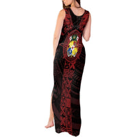 Tonga Independence Day Tank Maxi Dress Tongatapu Lion Ngatu Motifs Black Ver. LT7 - Polynesian Pride