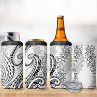 Polynesia Plumeria Lei 4 in 1 Can Cooler Tumbler White Curves Motif