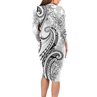 Polynesia Plumeria Lei Family Matching Long Sleeve Bodycon Dress and Hawaiian Shirt White Curves Motif