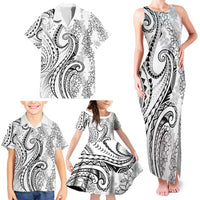 Polynesia Plumeria Lei Family Matching Tank Maxi Dress and Hawaiian Shirt White Curves Motif
