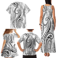 Polynesia Plumeria Lei Family Matching Tank Maxi Dress and Hawaiian Shirt White Curves Motif