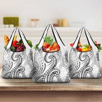 Polynesia Plumeria Lei Grocery Bag White Curves Motif