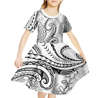 Polynesia Plumeria Lei Kid Short Sleeve Dress White Curves Motif