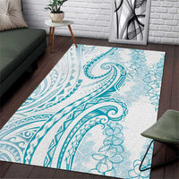 Polynesia Plumeria Lei Area Rug White Turquoise Curves Motif