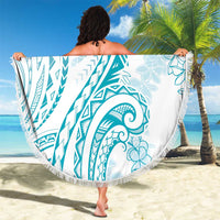 Polynesia Plumeria Lei Beach Blanket White Turquoise Curves Motif
