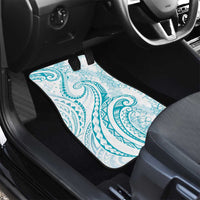 Polynesia Plumeria Lei Car Mats White Turquoise Curves Motif