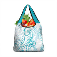 Polynesia Plumeria Lei Grocery Bag White Turquoise Curves Motif