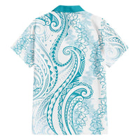 Polynesia Plumeria Lei Hawaiian Shirt White Turquoise Curves Motif