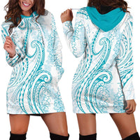 Polynesia Plumeria Lei Hoodie Dress White Turquoise Curves Motif