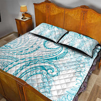Polynesia Plumeria Lei Quilt Bed Set White Turquoise Curves Motif