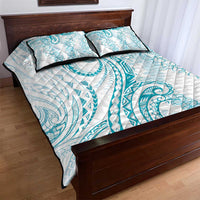 Polynesia Plumeria Lei Quilt Bed Set White Turquoise Curves Motif